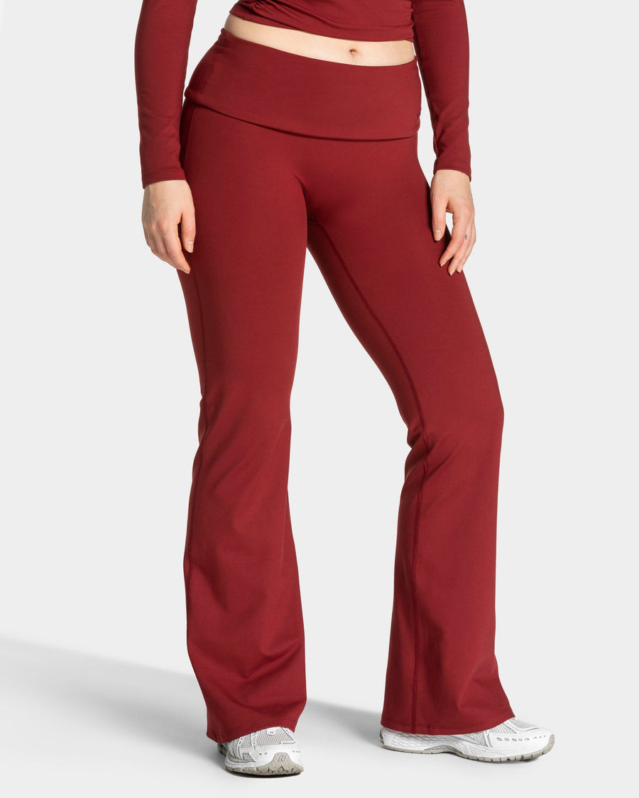 Legging évasé à coupe longue Mellow Fold Over « bordeaux »