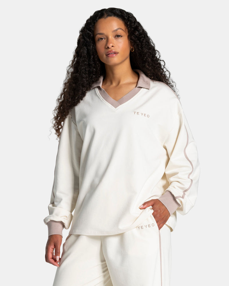 Polo à manches longues Soft « blanc cassé »