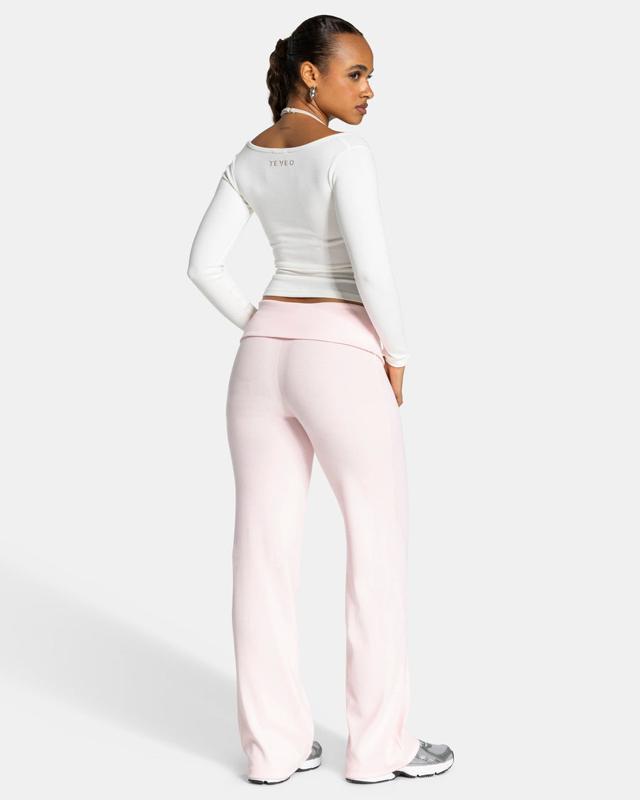 Pantalon côtelé à jambe droite longue Soft Foldover « Blossom »