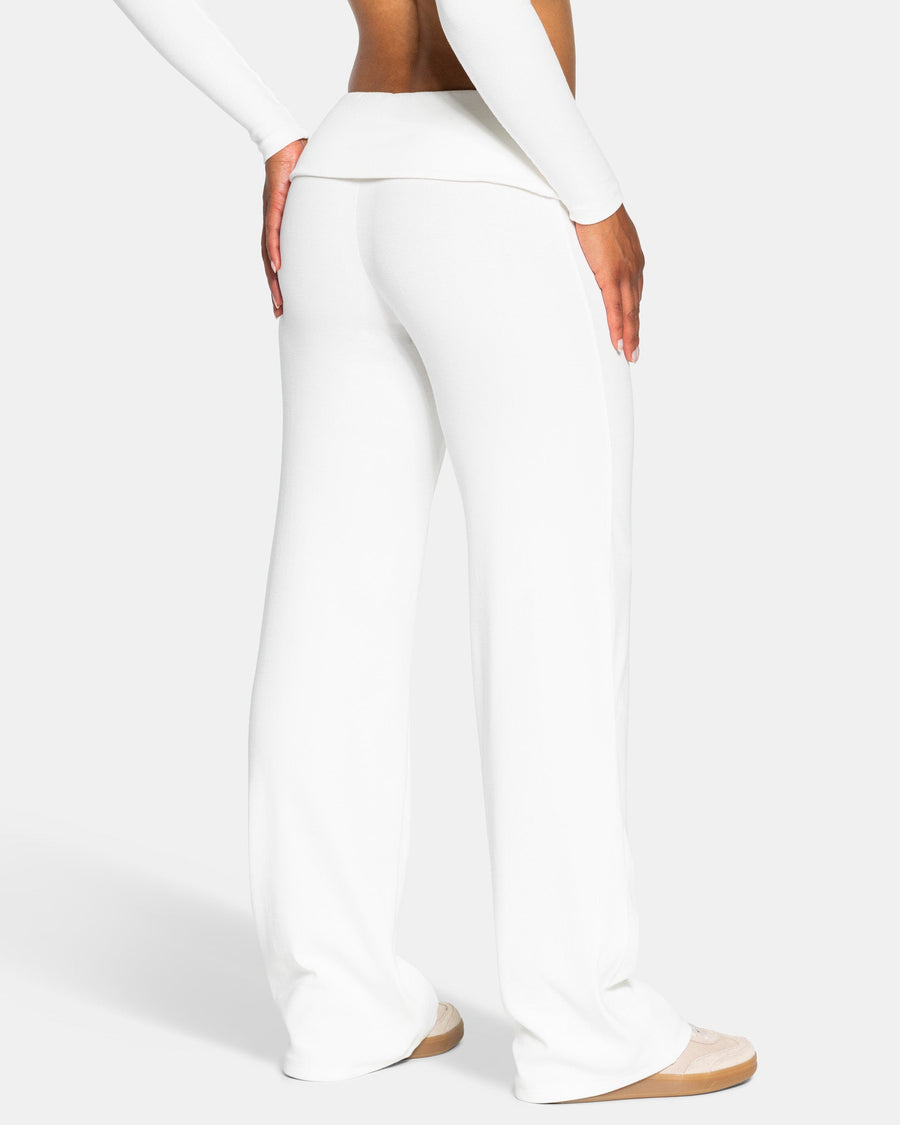 Pantalon côtelé à jambe droite standard Soft Foldover « blanc cassé »