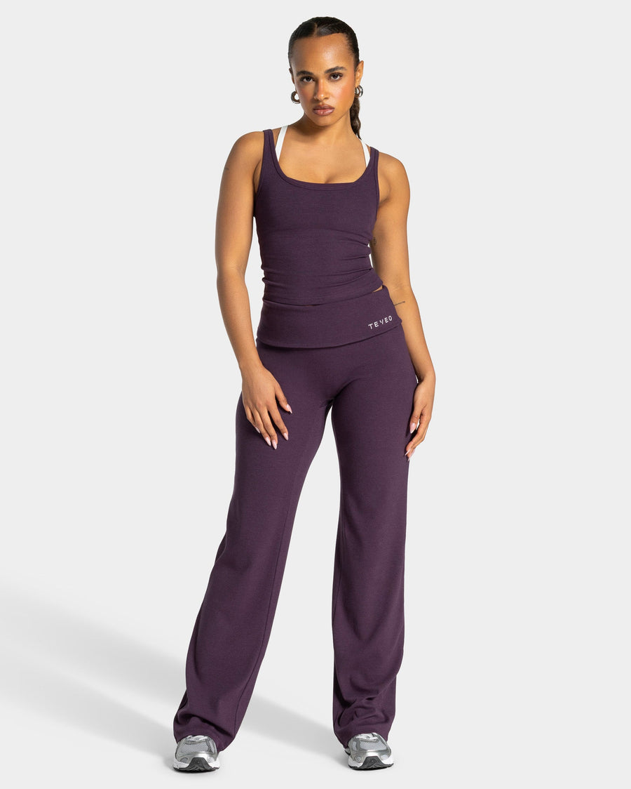 Pantalon côtelé à jambe droite longue Soft Foldover « Blackberry »