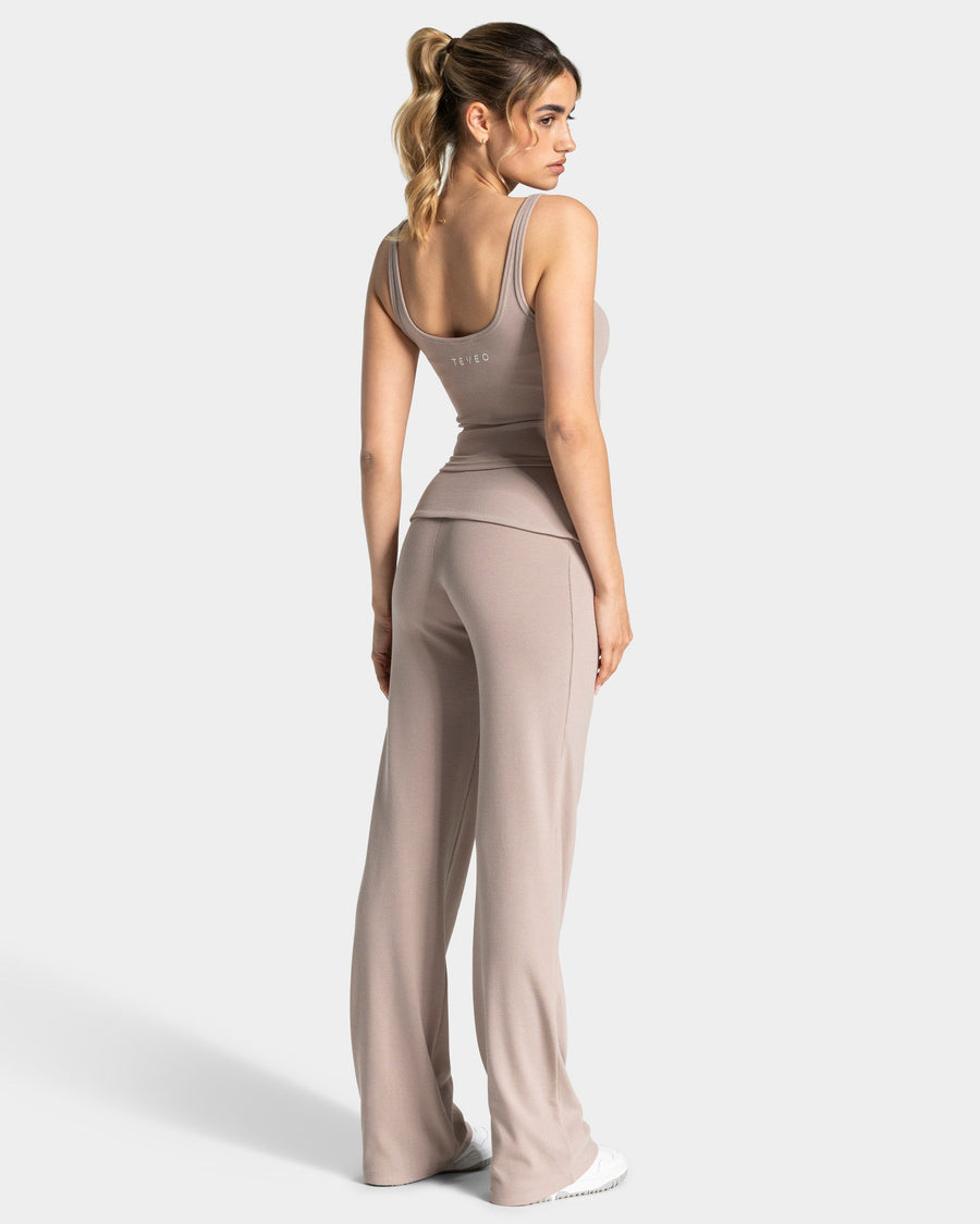 Pantalon côtelé à jambe droite longue Soft Foldover « Cappuccino »