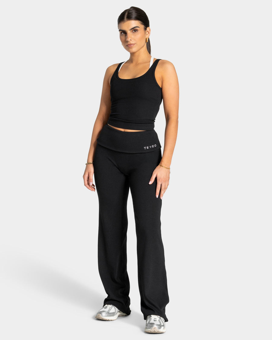 Pantalon côtelé à jambe droite longue Soft Foldover « noir »