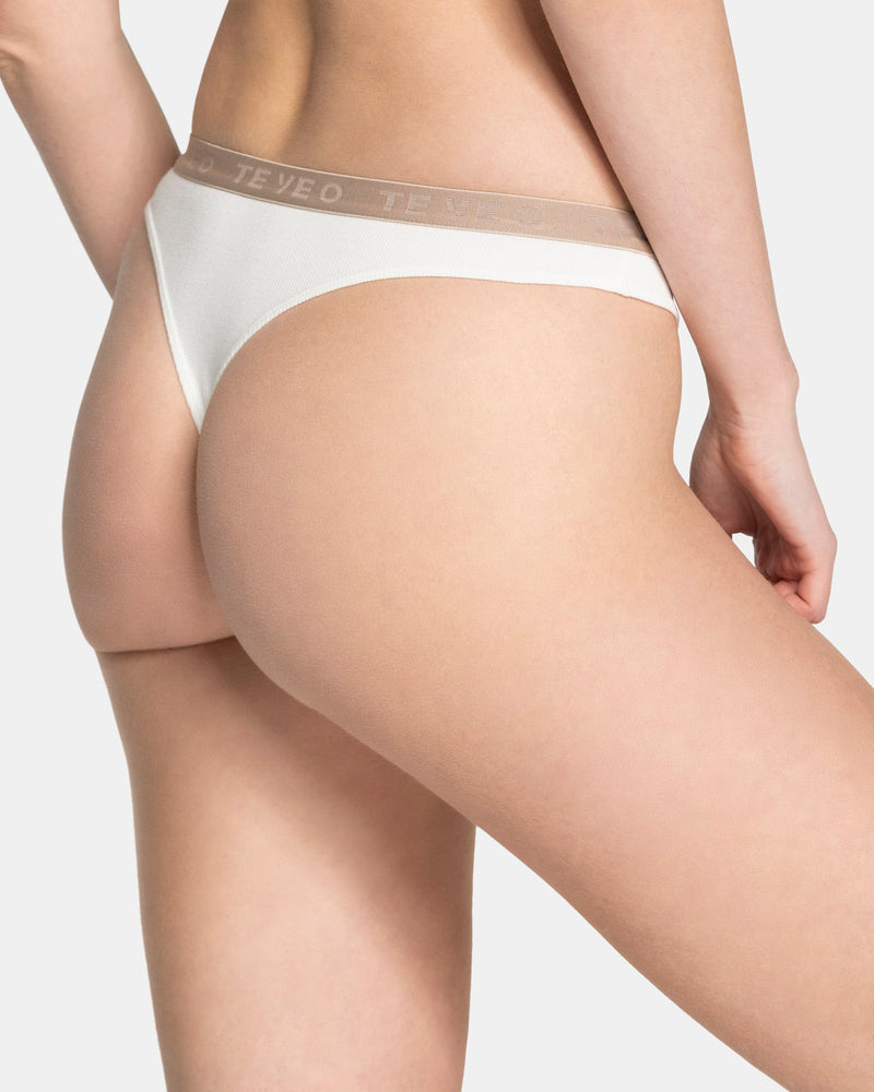 Tanga côtelé Soft « Blanc cassé »