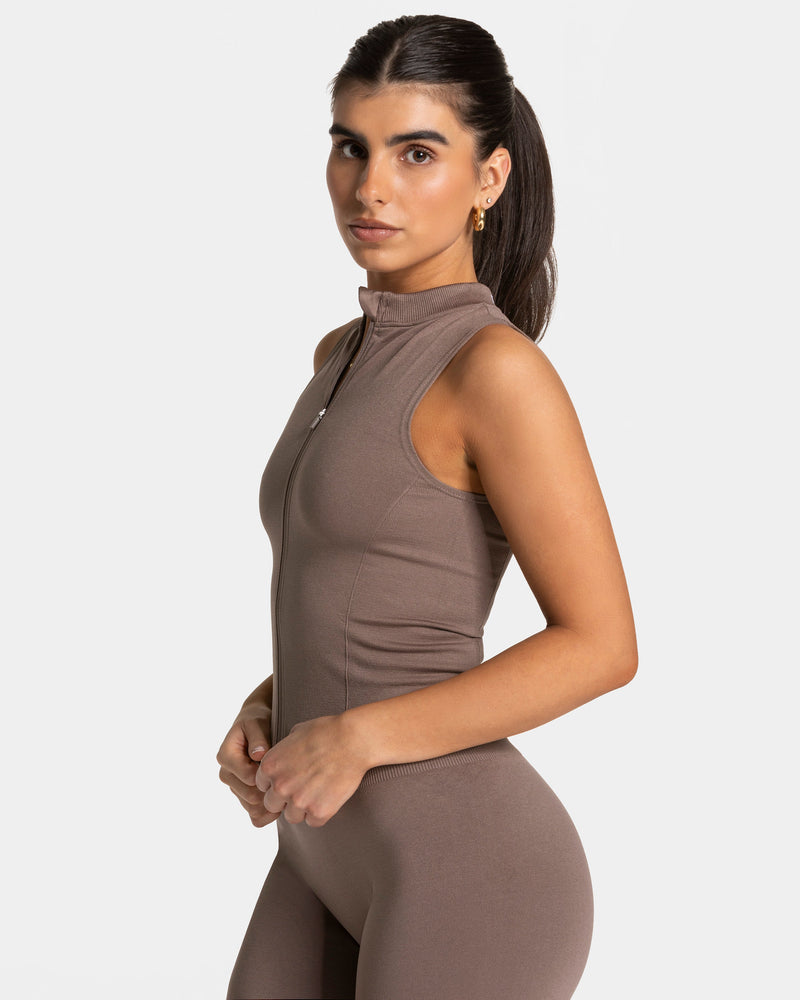 Débardeur zippé Timeless Pro « moka »