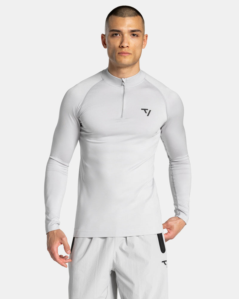 Haut à manches longues demi-zippé Workout sans coutures « gris clair »