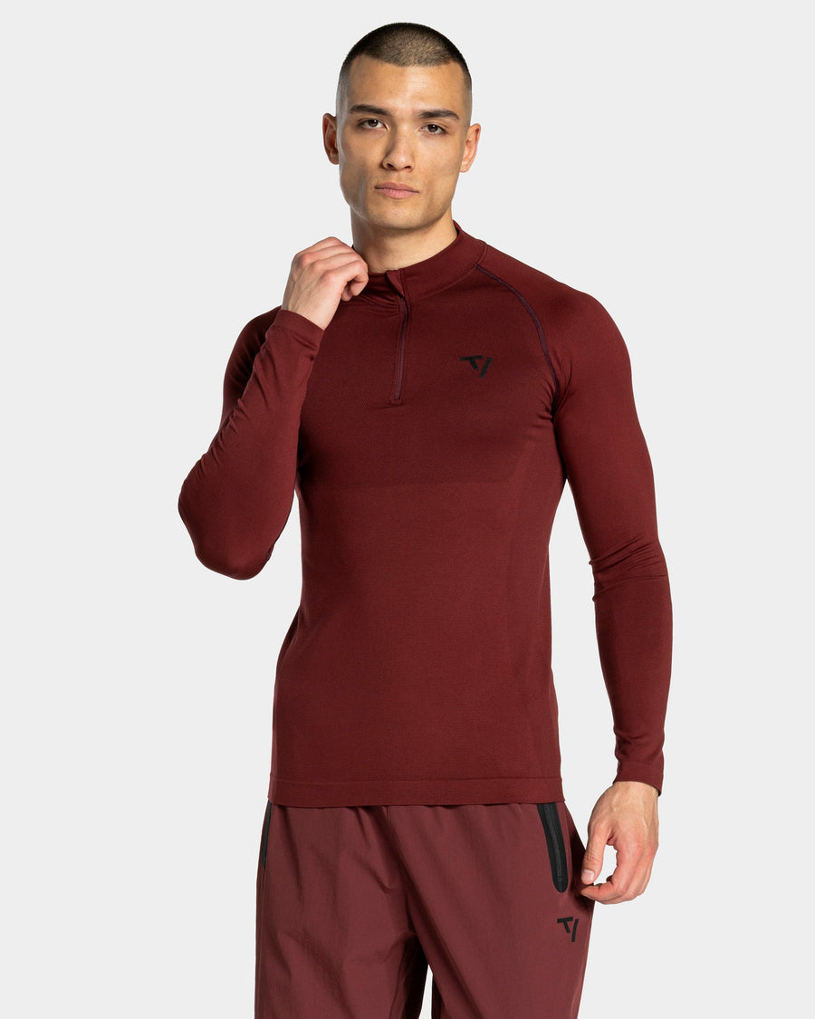 Haut à manches longues demi-zippé Workout sans coutures « merlot »