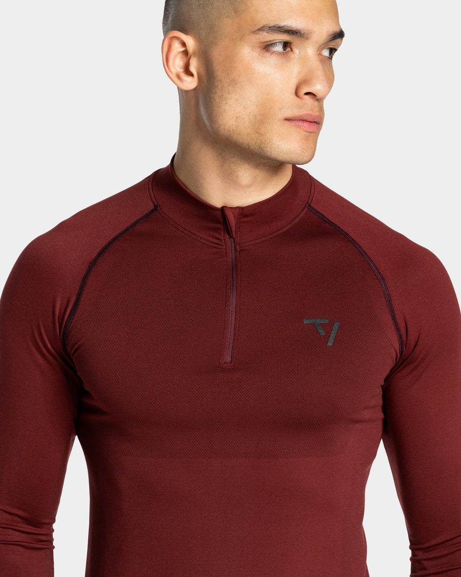 Haut à manches longues demi-zippé Workout sans coutures « merlot »