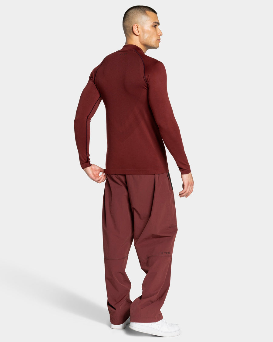 Haut à manches longues demi-zippé Workout sans coutures « merlot »