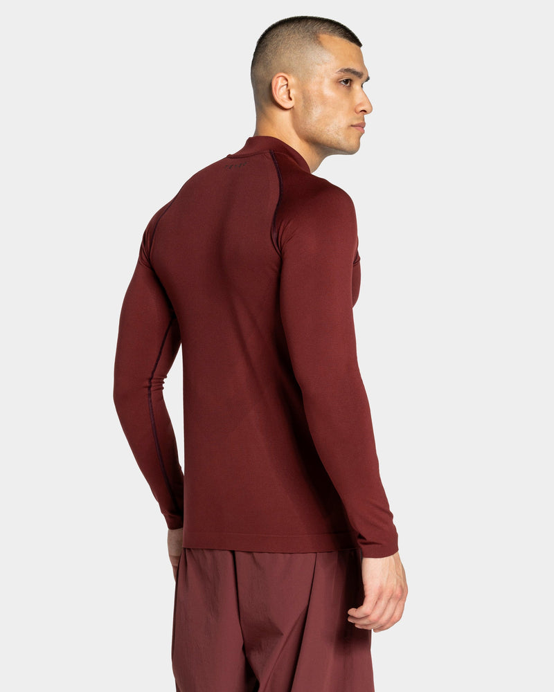 Haut à manches longues demi-zippé Workout sans coutures « merlot »