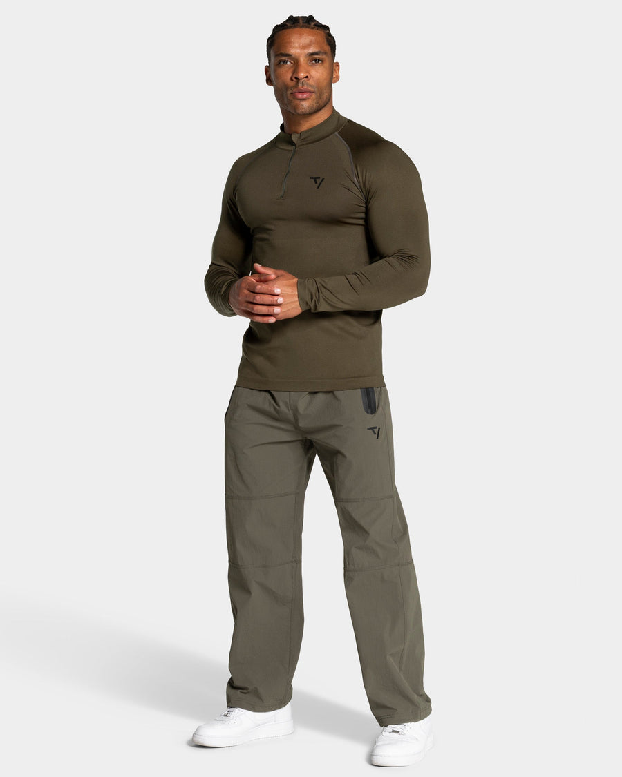 Haut à manches longues demi-zippé Workout sans coutures « Olive »