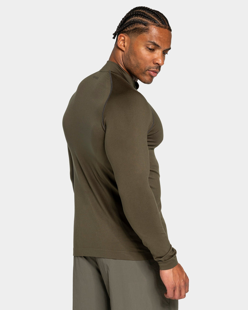 Haut à manches longues demi-zippé Workout sans coutures « Olive »