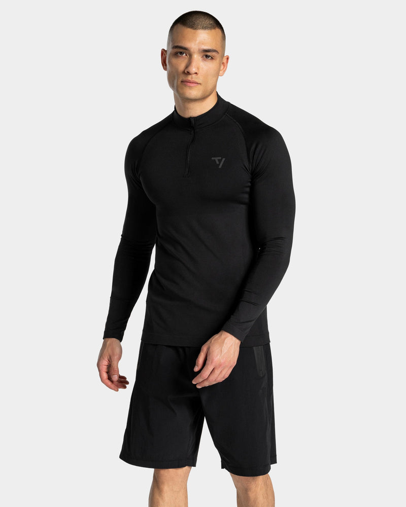 Haut à manches longues demi-zippé Workout sans coutures « noir/anthracite »