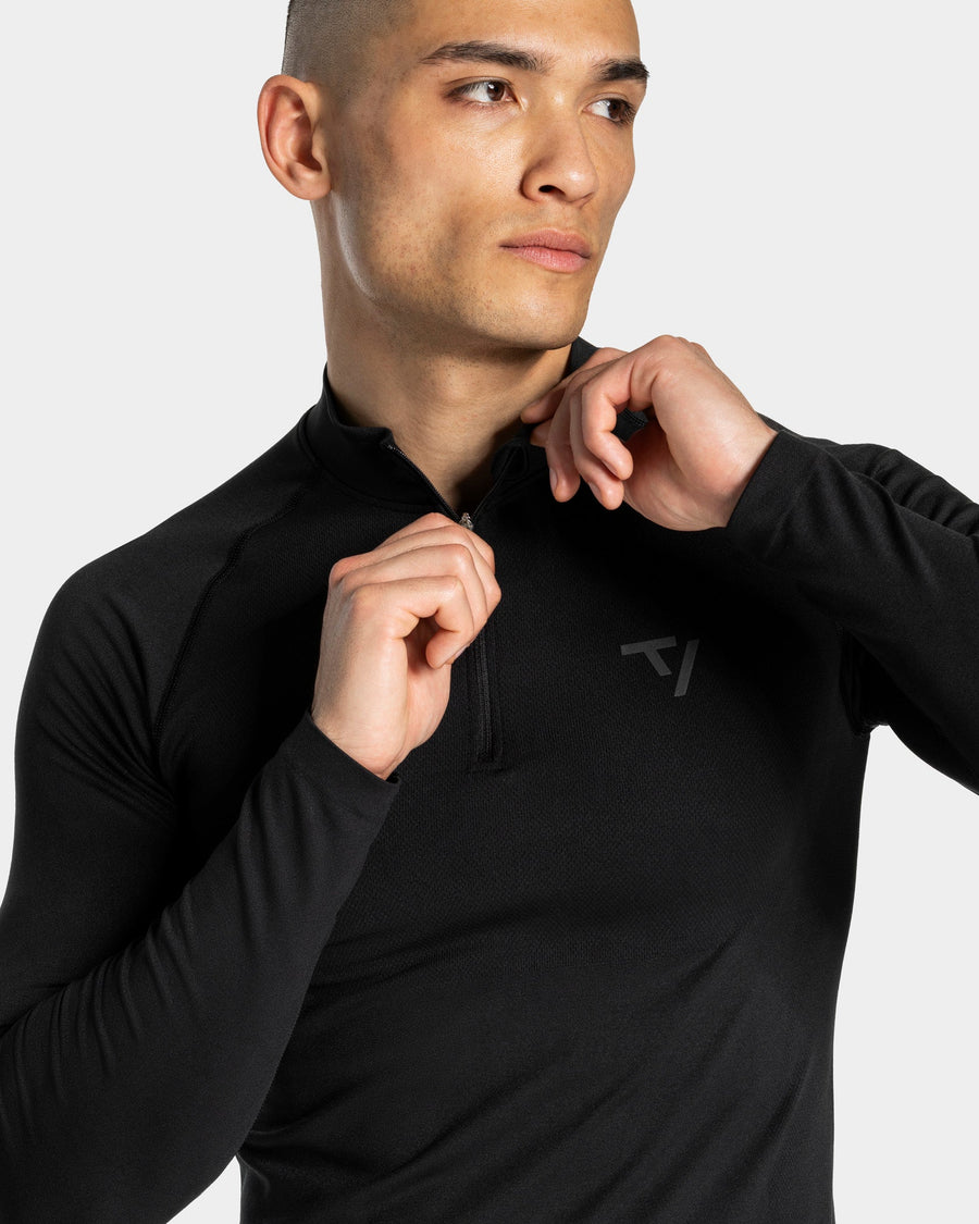 Haut à manches longues demi-zippé Workout sans coutures « noir/anthracite »