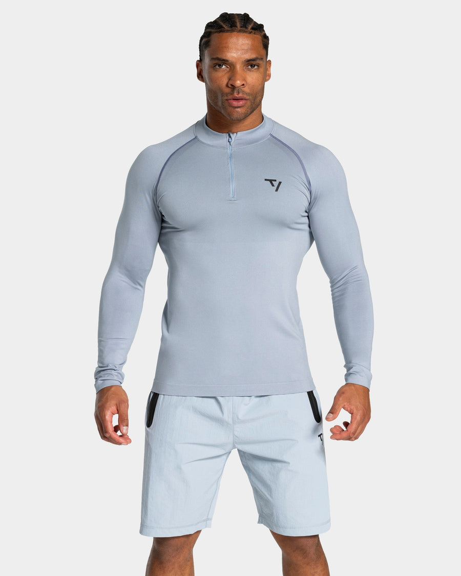 Haut à manches longues demi-zippé Workout sans coutures « bleu acier »