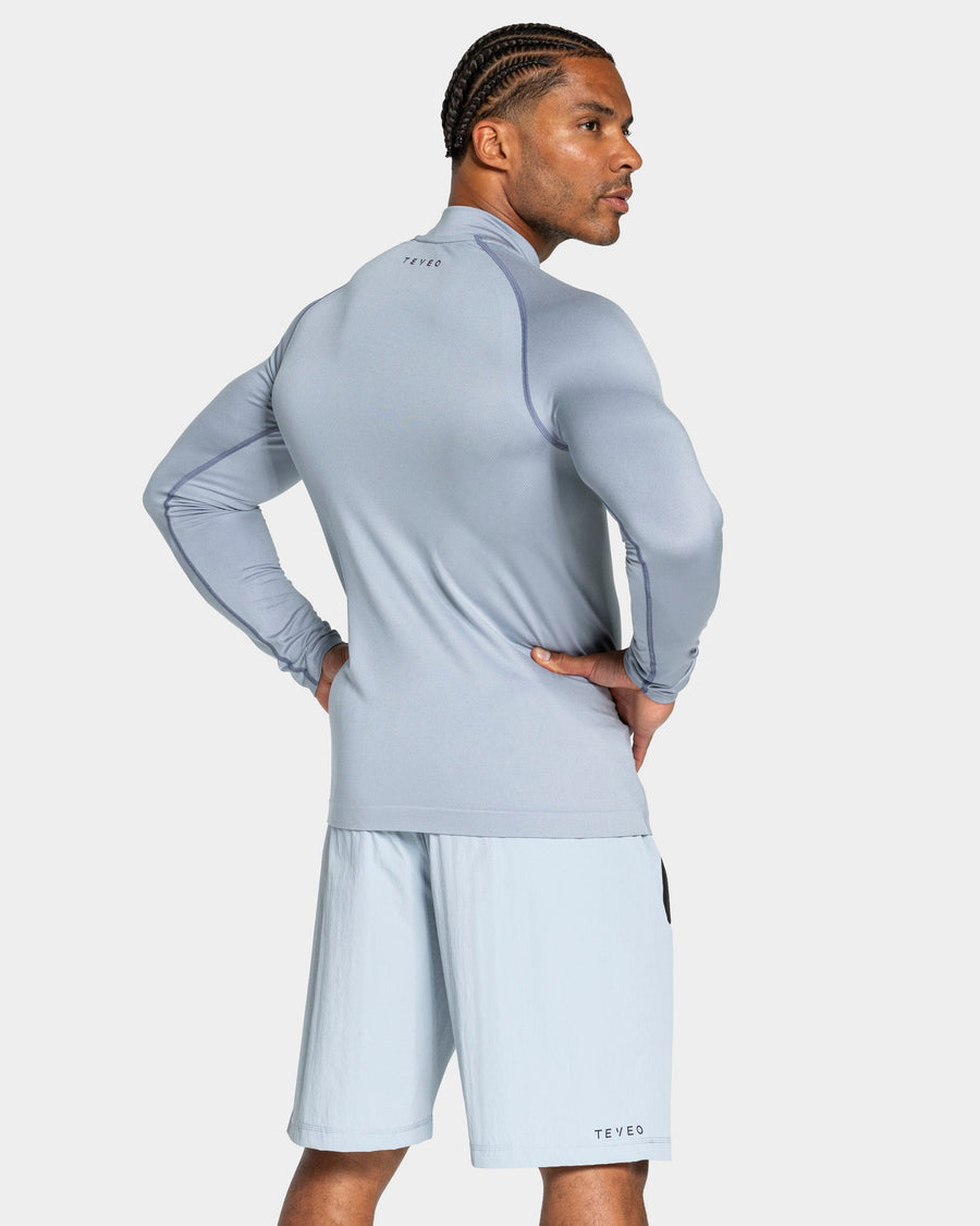 Haut à manches longues demi-zippé Workout sans coutures « bleu acier »