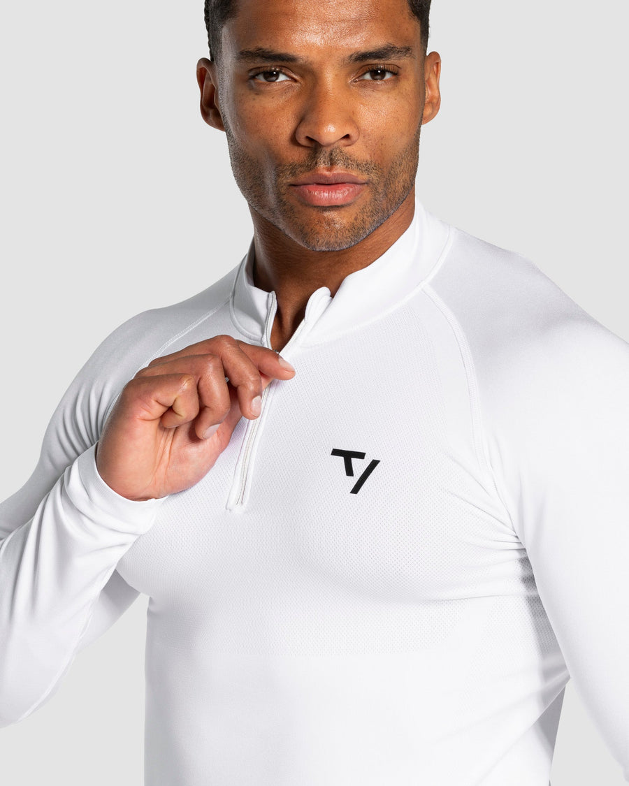 Haut à manches longues demi-zippé Workout sans coutures « blanc »
