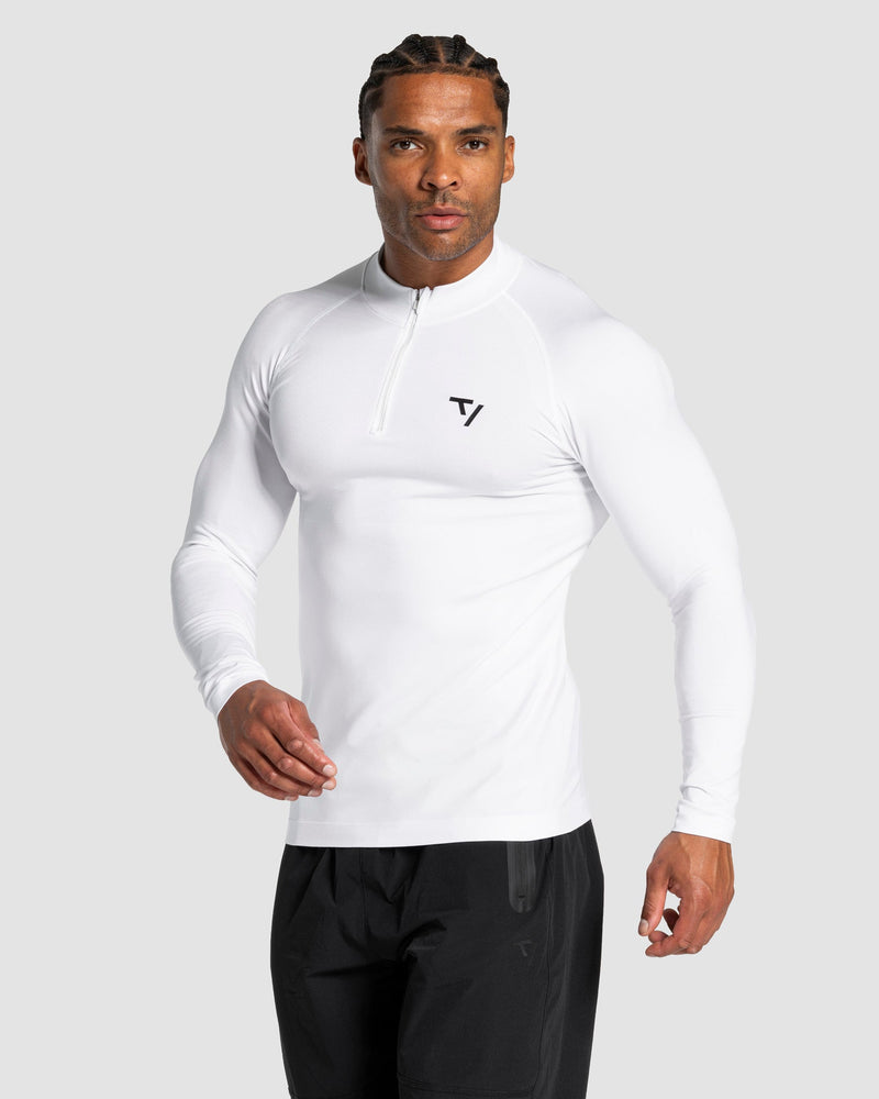 Haut à manches longues demi-zippé Workout sans coutures « blanc »